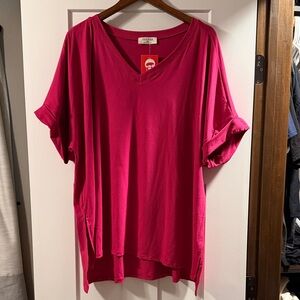 Zenana Outfitters Women's Vivid Pink Short Sleeve Tee